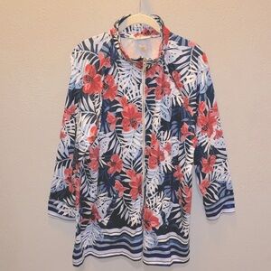 Catherine’s Zip Front Floral Tunic Top Jacket w Pockets Women’s Size 0X 14 16
